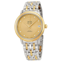 Omega DeVille Prestige Champagne Diamond Dial Steel and Yellow Gold Ladies Watch 424.20.33.20.58.001