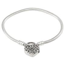 Pandora Ladies Regal Heart Padlock Clasp Snake Chain Bracelet Size 18 597602