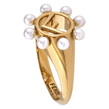 Fendi Gold Fd F Logo Ring W Pearls Size Small 8AG791-A44D-F13YW