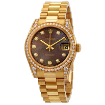 Rolex Datejust 31 Black Mother of Pearl Jubilee Diamond Dial Ladies 18kt Yellow Gold President Watch 178158BKMJDP