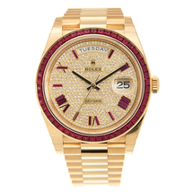 Rolex Day-Date 40 Diamond Pave W/ Red Sapphire Bezel Men's Watch 228398 DRRP