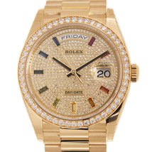 Rolex Yellow Gold Day-Date Rainbow Paved  Automatic Chronometer Ladies Watch 128348rbr-0030