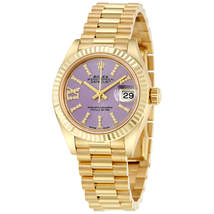 Rolex Lady-Datejust 28 Lilac Dial 18K Yellow Gold President Automatic Ladies Watch 279178LIRSDP