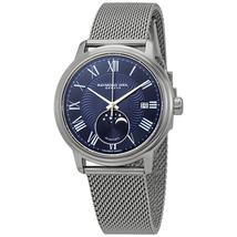 Raymond Weil Maestro Moonphase Blue Dial Automatic Men's Mesh Watch 2239M-ST-00509