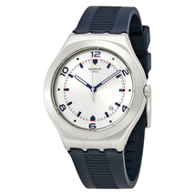 Swatch Brut De Bleu Silver Dial Blue Rubber Men's Watch YWS431