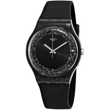 Swatch Darksparkles Black Dial Black Silicone Ladies Watch SUOB156