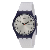 Swatch White Delight Silver Dial White Silicone Strap Men's Watch GN720