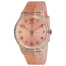 Swatch Glistar Pink Gold Dial Pink Silicone Ladies Watch SUOK703
