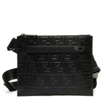 Fendi Men's Black Messenger Bag FF Embossed Print Small 7VA437-A4K5-F0SAJ