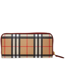 Burberry Vintage Check and Leather Ziparound Wallet- Crimson 8005389