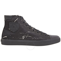 Saint Laurent Men's High Top Lace-up Sneakers in Black with Marble Print 533289 0M5E0 1000