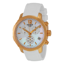 Tissot Quickster Chronograph Mother Of Pearl Dial White Silicone Ladies Sports Watch T095.417.37.117.00