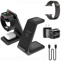 Wireless Charger Pad Station Stand, 2021 Updated AnnBos 3 in 1 Fast QI Charging Dock Apple Iwatch iPhone 12/11/Pro/Max/X/Xr/Xs/8 Plus Airpods 2/Pro Cell Phone Samsung Accessories case Power adapters