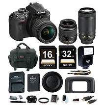 Nikon D3400 DSLR Camera with 18-55 and 70-300mm Nikkor Lenses + promotional Holiday Kit