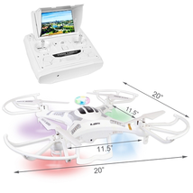 FPV Quadcopter Drone (11.5") w/HD Camera, LED Lights & Flip - 5.8GHz 6-Ch/6-Axis Remote Control w/LCD Display (White)