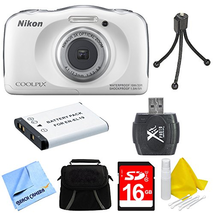 Nikon COOLPIX S33 13.2MP Waterproof Shockproof Digital White Camera Bundle with Accessories (8-Items)