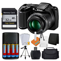 Nikon COOLPIX L340 20MP Digital Camera (Black) + AA Batteries & Charger + 32GB SDHC Memory Card + 50" Quality Tripod Pro Kit