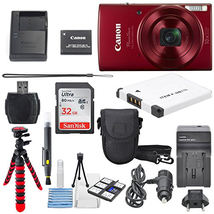 Canon PowerShot ELPH 190 IS Digital Camera (Red) with 10x Optical Zoom and Built-In Wi-Fi with 32GB SDHC + Flexible tripod + AC/DC Turbo Travel Charger + Replacement battery