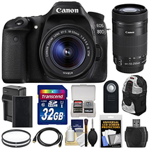 Canon EOS 80D Wi-Fi Digital SLR Camera & EF-S 18-55mm IS STM with 55-250mm IS STM Lens + 32GB Card + Battery & Charger + Backpack + Kit