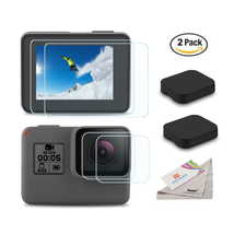 Bộ bảo vệ màn hình và ống kính máy quay [2pcs] Deyard Ultra-Clear Tempered-Glass Screen and Lens Protector & Lens Cap Cover for GoPro Hero 5 Action Camera