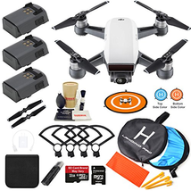 DJI Spark Drone Quadcopter (Alpine White) with 3 Batteries, Camera Gimbal Bundle Kit with MUST HAVE Accessories