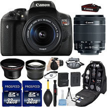 Canon EOS Rebel T6i DSLR Camera with 18-55mm IS STM Lens + Kit Includes, 58mm HD Wide Angle Lens + 2.2x Telephoto Lens + 2Pcs 32GB Commander Memory Cards + Backpack Case + Grip Strap + Cleaning Kit