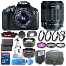 Canon EOS T6 DSLR Camera Bundle with Canon EF-S 18-55mm IS II Lens + Wideangle Lens + Telephoto Lens + 32 GB SD Card + 3 PC Filter Kit - International Version
