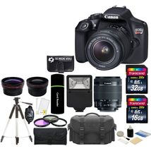 Canon EOS Rebel T6 18MP Wi-Fi DSLR Camera with 18-55mm IS II Lens + 32GB & 16GB Card + Wide Angle Lens + Telephoto Lens + Flash + Grip + Tripod - 48GB Deluxe Accessories Bundle