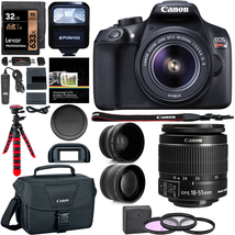 Canon EOS Rebel T6 Digital SLR Camera Kit with EF-S 18-55mm f/3.5-5.6 IS II Lens, Lexar 32GB, Flash, Telephoto, Wide Angle Lens and Accessory Bundle