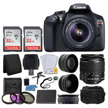 Canon EOS Rebel T6 Digital SLR Camera + Canon EF-S 18-55mm f/3.5-5.6 IS II Lens + SanDisk 64GB Card + 2x Lens 58mm & Wide Angle Lens + Extra Battery + 3 Piece UV Filters + Gadget Bag + Deluxe Bundle