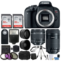 Canon EOS Rebel T7i Digital SLR Camera + EF-S 18-55mm IS STM Lens + EF-S 55-250mm IS STM Lens + Wide Angle Lens & 2x Telephoto Lens + 64GB Memory Card + Flexible Tripod + Complete Accessory Bundle