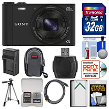 Sony Cyber-Shot DSC-WX350 Digital Camera (Black) with 32GB Card + Case + Battery/Charger + Tripod + HDMI Cable Kit