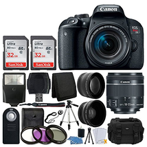 Canon EOS Rebel T7i Digital SLR Camera with EF-S 18-55mm f/4-5.6 IS STM Lens + 58mm Wide Angle Lens + 2x Telephoto Lens + Flash + 64GB SDHC Memory Card + UV Filter Kit + Tripod + Full Accessory Bundle
