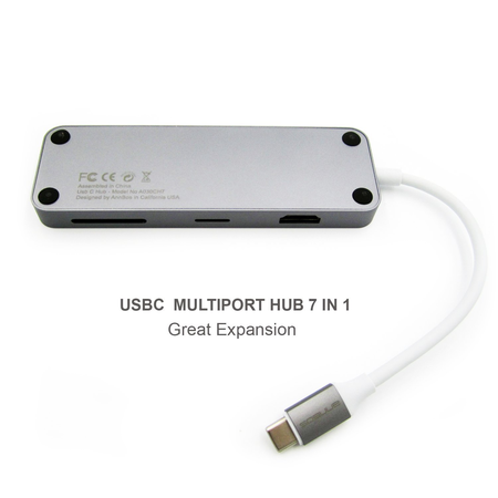 USB C Hub ANNBOS A030CH7 Multiport Adapter Aluminum 7-Port