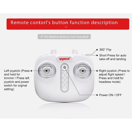 Syma X15 RC drone 8.66" Gyro 4-Ch Pressure Fixed Position Hovering Remote Control for Drone Training White