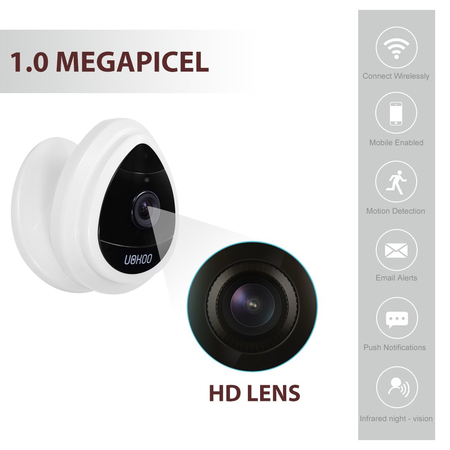 Wireless Security Camera, UOKOO 1280x720p Home Surveillance Wireless IP Camera with Night Vision/Two Way Audio White