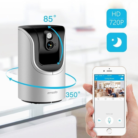 Zmodo 1.0 Megapixel 1280 x 720 Pan & Tilt Smart Wireless IP Network Security Camera Easy Remote Access Two-way Audio - Cloud Service Available