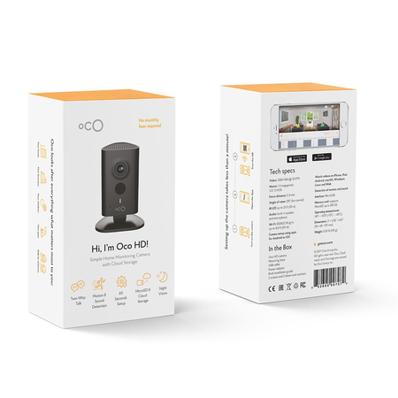 Oco HD Wi-Fi Security Camera System with Micro SD Card and Cloud Storage for Home and Business Monitoring, Two-Way Audio and Night Vision, 960p / 720p