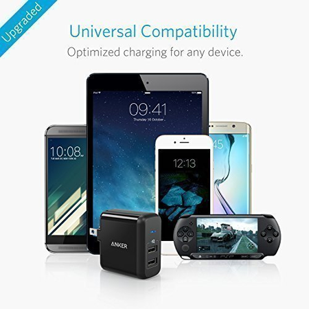Anker 2-Port 24W USB Wall Charger PowerPort 2 with PowerIQ for iPhone X/ 8/ 7 / 6s / Plus, iPad Air 2 / mini 3, Galaxy S Series, Note Series, LG, Nexus, HTC and More