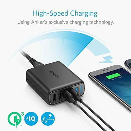 Anker Quick Charge 3.0 51.5W 5-Port USB Wall Charger, PowerPort Speed 5 for Galaxy S7/S6/edge/edge+, Note 4/5, LG G4/G5, HTC One M8/M9/A9, Nexus 6, with PowerIQ for iPhone X/8/7, iPad, and More