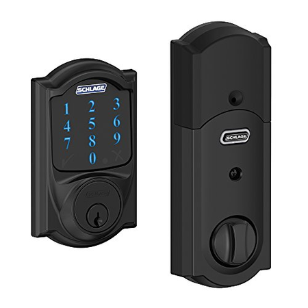 Khóa điện tử Schlage Connect Camelot Touchscreen Deadbolt with Built-In Alarm, Works with Amazon Alexa via SmartThings, Wink or Iris, Matte Black, BE469 CAM 622