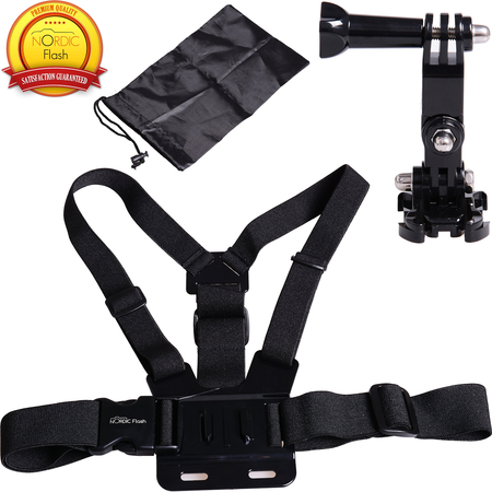 Chest Mount Harness for GoPro Cameras - Adjustable Body Strap Rig + 3-Way Adjustment Base with Aluminum Thumbscrew Kit - Fits ALL Go Pro Hero Models, HERO4, HERO3+ Black Edition