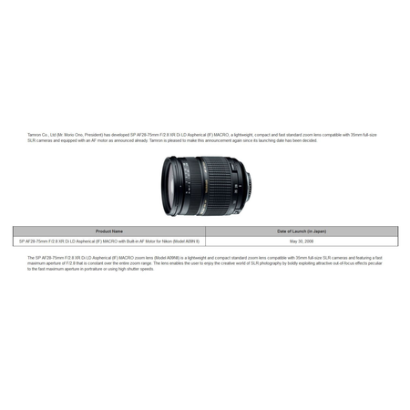 Ống Kính Tamron AF 28-75mm f/2.8 SP XR Di LD Aspherical (IF) Lens for Pentax Digital SLR Cameras (Model A09P)