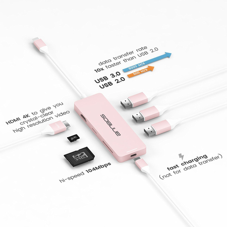 ANNBOS USB C Hub with 4K HDMI and 4 USB Ports(USB 3 x 3 + USB C)- Rose Gold