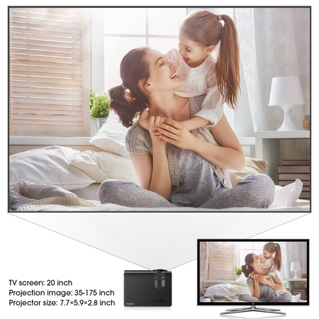 Máy chiếu Projector, TENKER Q5 LED Mini Movie Projector Support 1080P HDMI USB TF VGA AV, Multimedia Home Theater LCD Video Projector, Black