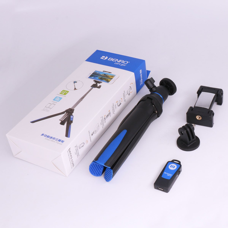 Chân máy ảnh BENRO Handheld Tripod 3 in 1 Self-portrait Monopod Extendable Phone Selfie Stick with Built-in Bluetooth Remote Shutter - Blue