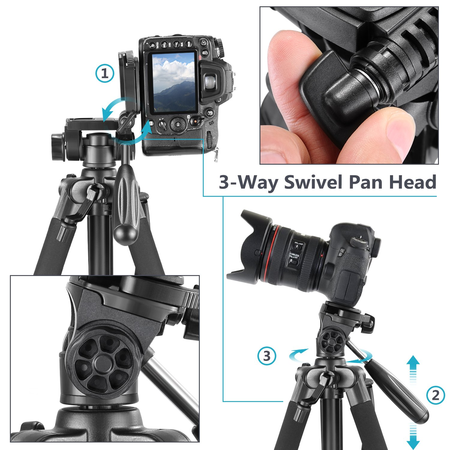 Chân máy ảnh Neewer Portable 56 inches/142 centimeters Aluminum Camera Tripod with 3-Way Swivel Pan Head,Bag Black(SAB234)