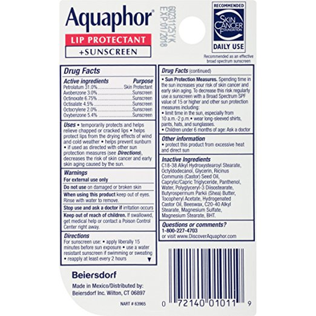 Aquaphor Lip Protectant Spf#30 0.35oz (6 Pieces) Display