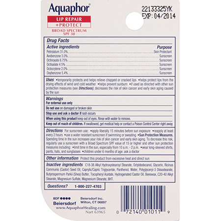 Aquaphor Lip Protectant Spf#30 0.35oz (6 Pieces) Display