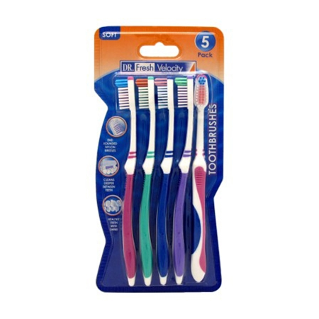 Dr. Fresh Toothbrush Velocity Soft Bristles 5 Pack